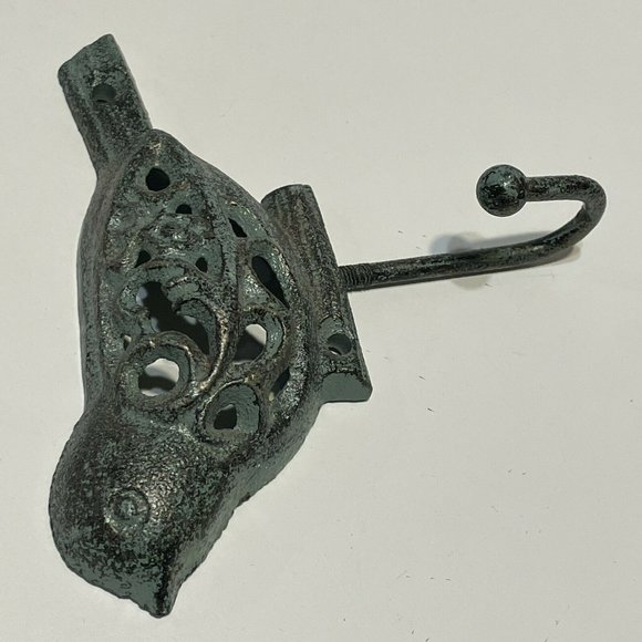 Cast Iron Metal Songbird Bird Bath Towel coat Jacket Hooks (2) Patina Look - Picture 5 of 8